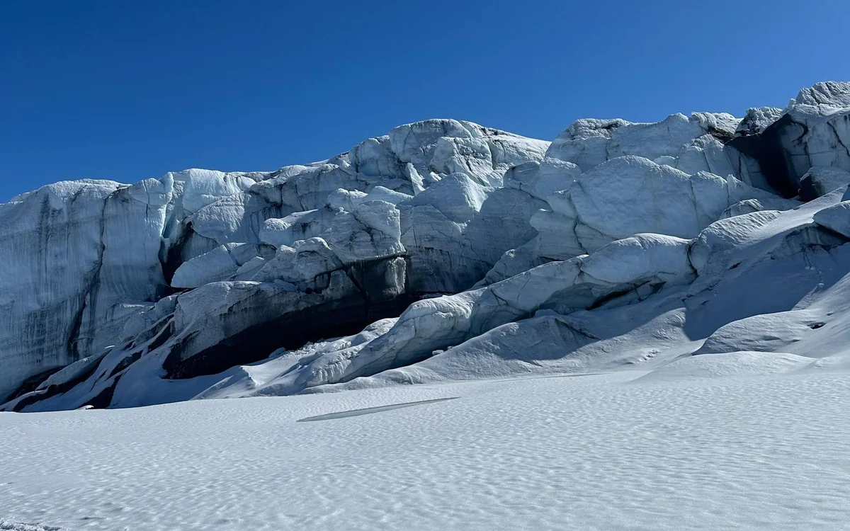 Blue ice formations and crevasses on the Matanuska Glacier