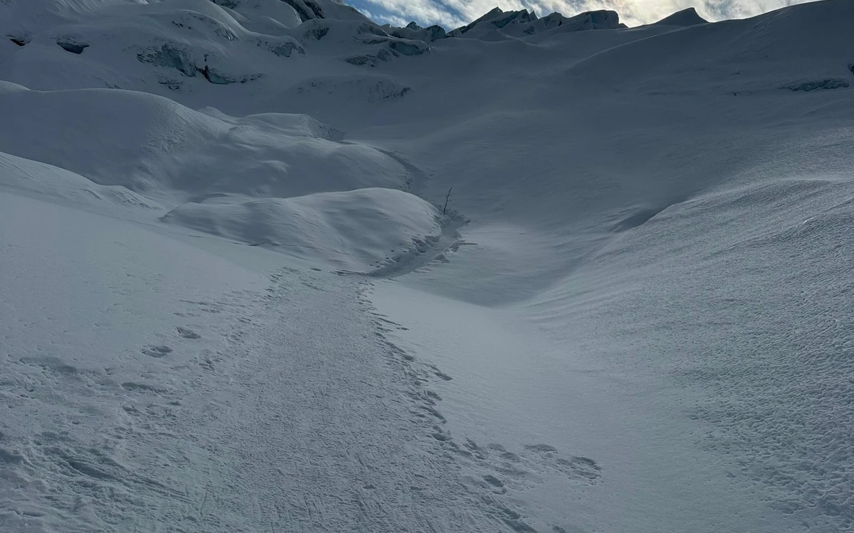Winter tour group crossing the snow-covered Matanuska Glacier