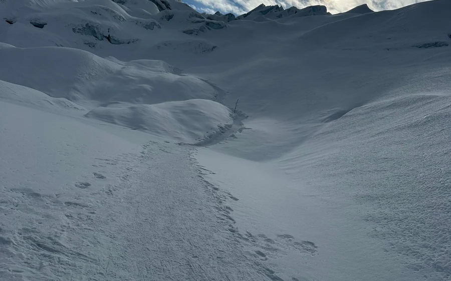 The Matanuska Glacier under snow on a winter day in Alaska